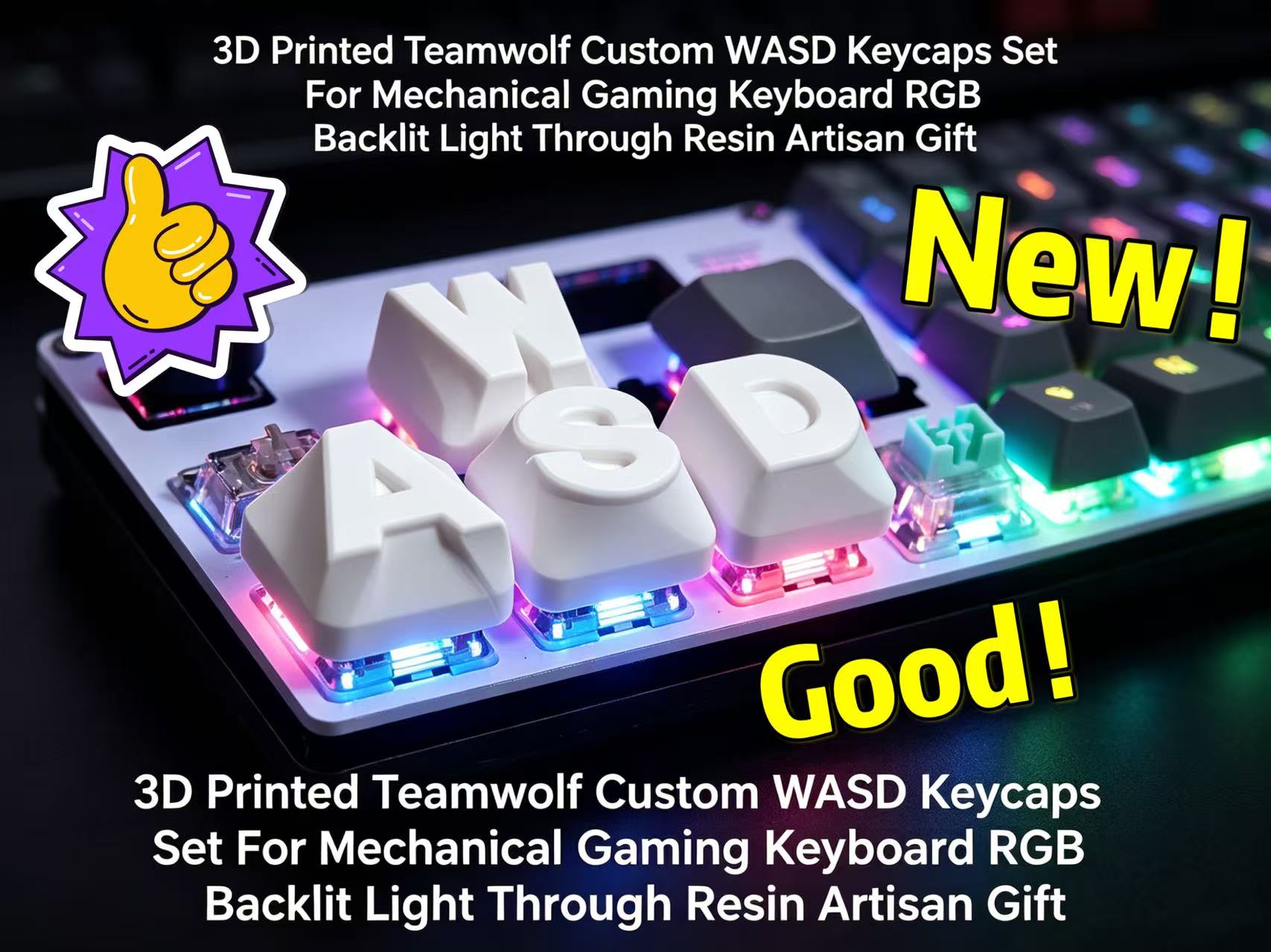 Gaming Keyboard 2026 - 2026 3D-gedruckte Teamwolf Custom WASD-Tastenkappen-Set für